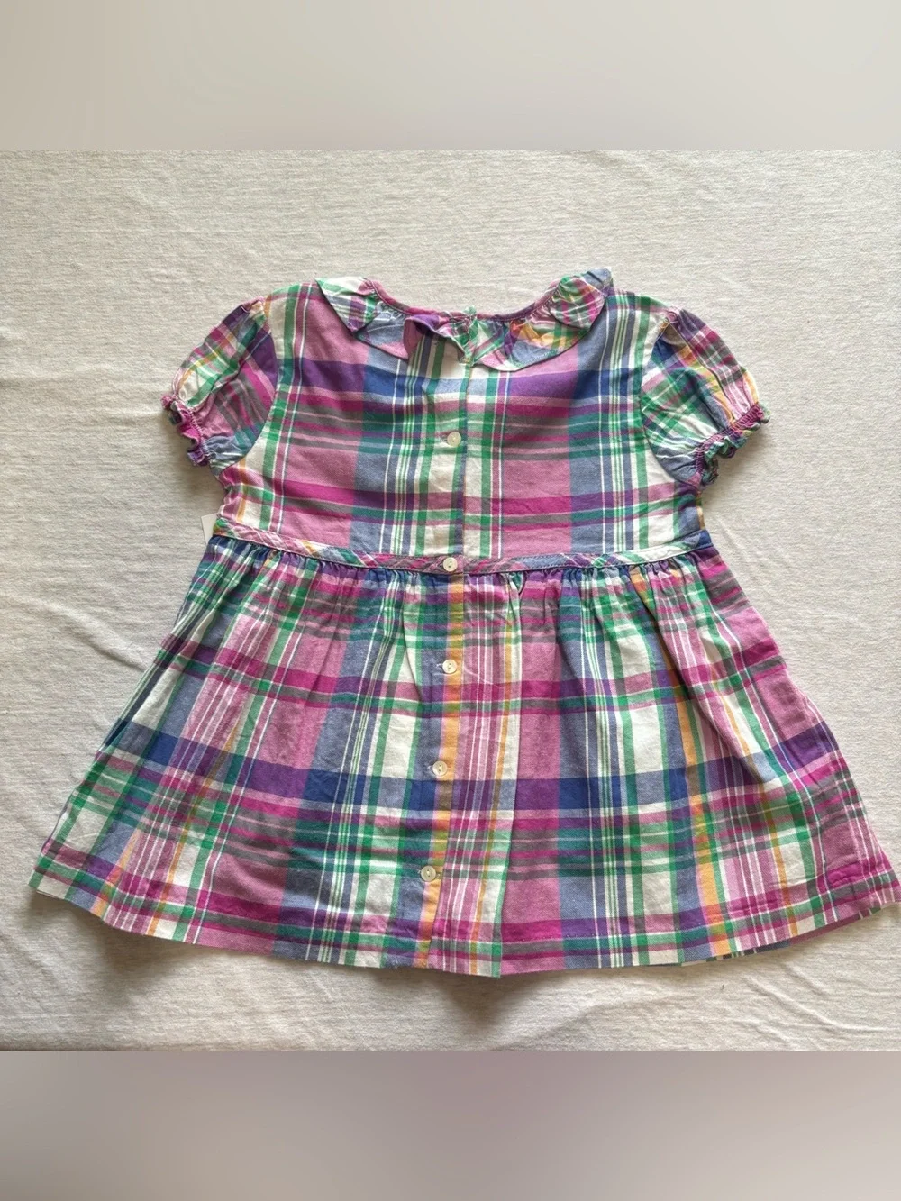 Ralph Lauren Girls 6X Plaid Shirtdress Pink Green Bow Collar NWT